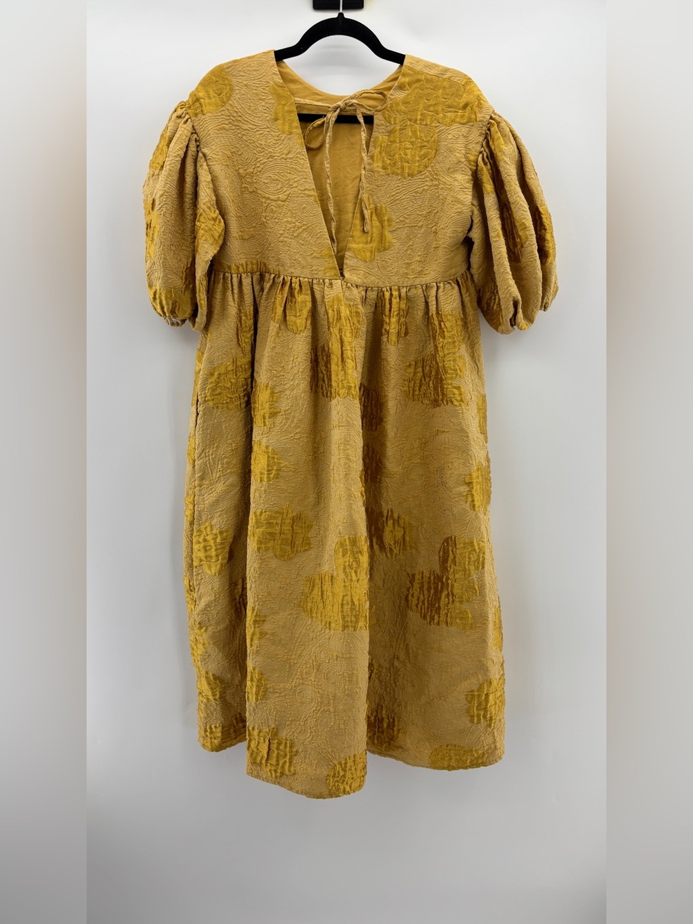 RHODE Ruth Dress Gold Brocade Jacquard Midi Puff Sleeve Yellow - Picture 7 of 8